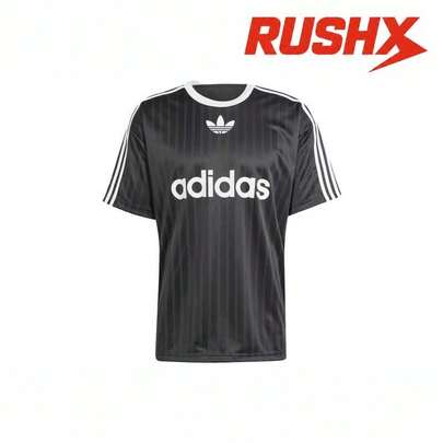 Adidas ロゴプリント入りのゆったりしたクルーネック半袖Tシャツ ブラック Tシャツ メンズ