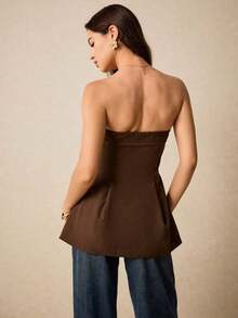 Blusa minimalista lisa para mujer, ropa occidental para mujer, blusas para salir para mujer, estilo Y2K, para conciertos, adecuada para uso diario, calle, citas, ir al trabajo y otras ocasiones - Marrón - Ver 7