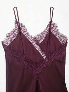 Seelio Nuevo Top de estilo lencería sexy con decoración de encaje, estilo europeo y americano, para mujer, color negro, para verano - Rojo violeta - Ver 5