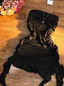 Elegante vestido ajustado de color vino tinto con cuello halter, con diseño asimétrico y fluido, perfecto para fiestas, vacaciones en la playa, festivales de música, salidas y citas, vestido ajustado de verano para mujer, vestido de fiesta para mujer - Negro - Ver 2