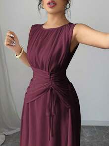 Vestido maxi casual, romántico, vintage y elegante de gasa para mujer con cordón en la cintura, para la playa, el té de la tarde, fiestas de noche, uso diario, sin mangas, de unicolor, vestido largo, primavera/verano - Granada - Ver 7