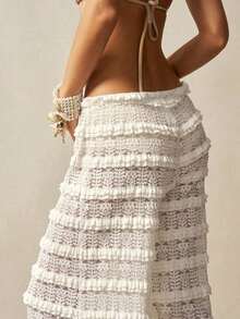 Ropa de abrigo de estilo bohemio para otoño/invierno, pantalones anchos de cintura alta con volantes de encaje de unicolor de estilo casual de vacaciones para mujeres, casual para playa, vacaciones, estilo country occidental, conciertos, adecuado para vacaciones, uso diario, regreso a la escuela, Halloween, Navidad - Blanco - Ver 8