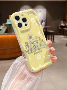 Smiley World SmileyWorld® 1個 奶油色防摔全包覆防震保護殼，TPU材質手機殼，白色笑臉花卉與字母圖案，新款適用於 iPhone11/12/13/14/15/16/17 Pro Max 手機保護套 - 彩色 - 查看 2