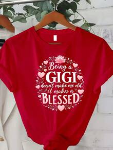 Trebalena Women's Plus-Size Classic T-Shirt, Loose Fit, With The Message "Being Gigi Doesn't Mean I'm Old, It Makes Me Happy" - 100% Soft Pink And Beige With A Heart Print, Short Sleeves And A Round Neck, Suitable As A Gift For Grandmother, Perfect For Everyday Wear In Summer. A Hit. - 紅色 - 查看 7