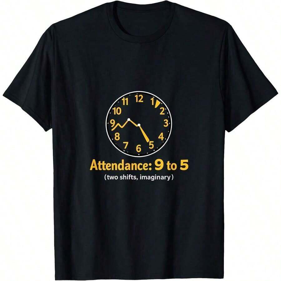 1 "Data Science Clock Attendance 9 To 5 Imaginary Shifts" T-Shirt For All Seasons, 100% Cotton, Single-Sided Print, Crew Neck, Short Sleeve, Unisex, Base Layer, 180g, 100% Cotton, Designs Are Printed. Unisex. - 顏色 1 - 查看 1