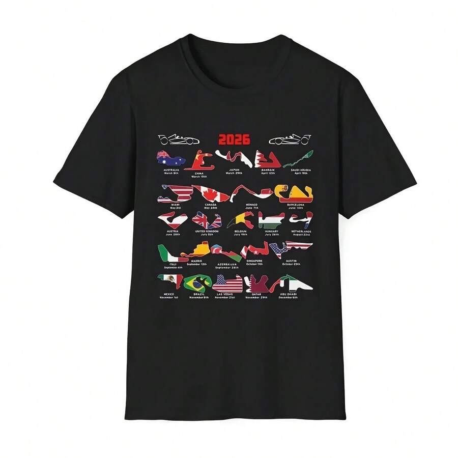 Formula Racing 2026 Schedule T-Shirt Motorsport Fan Apparel - Black - View 1