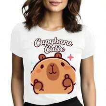 Tops para mujerAdorables s con la Cara de Kapi Bala, Perfectas para Sesiones de Fotos de Viaje, ¡Muy Elegantes! - Blanco - Ver 1
