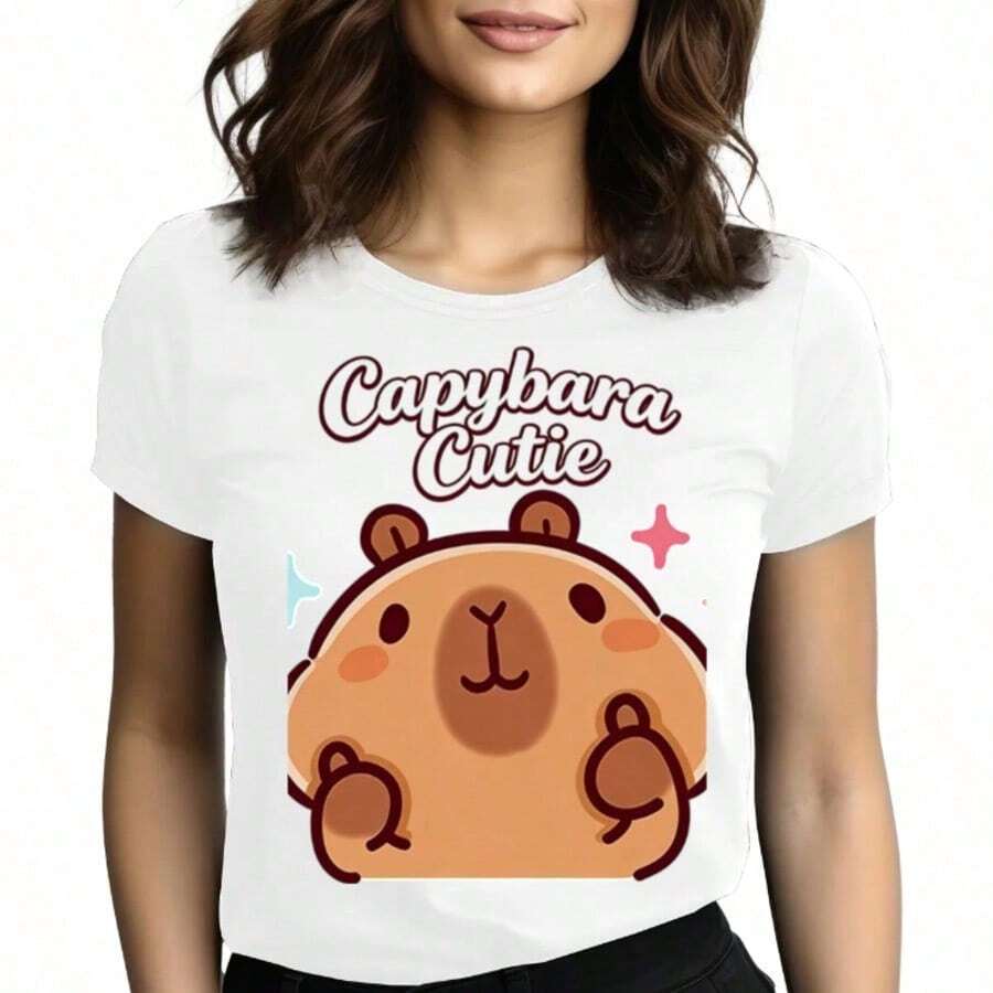 Tops para mujerAdorables s con la Cara de Kapi Bala, Perfectas para Sesiones de Fotos de Viaje, ¡Muy Elegantes! - Blanco - Ver 1