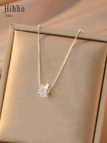 Hihho 1pc Refreshing Luxury Necklace, Ice Blue, Lime Green, White Crystal Styles, Versatile For Daily, Commute, Date, Vacation Outfits - Silver - View 13