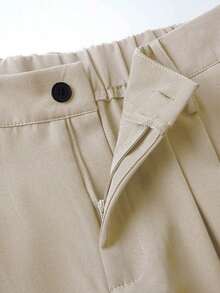 Pantalones anchos de primavera casuales para mujer  estilo de pierna recta holgada, diseño de cintura único de unicolor, adecuados para la oficina y el uso diario, versátiles y favorecedores - Albaricoque - Ver 5