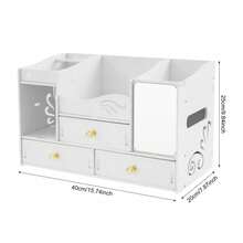 WUPYI Cosmetics Organizer With Mirror Makeup Storage Box 3 Drawer White PVC 4 Compartment Vanity Table Organizer Raised Baffle Design For Lipstick Skincare Jewelry Mask Storage - White - View 4