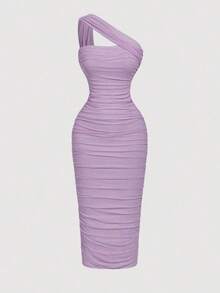 Vestido sin mangas con pliegues asimétricos de estilo vintage para mujer - Lila Púrpura - Ver 6