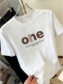 Women's T-Shirt With "Dare To Enter The Dark Night, Shine A Ray Of Light" Design, Casual Round Neck Top - Y2K Style Short Sleeve T-Shirt For Women, Comfortable For All Seasons, Machine Washable, Fashionable Outfit Made Of High Quality Fabric. - 白色 - 查看 6