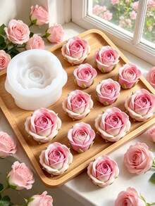 1个玫瑰花蕾硅胶蜡烛模具，精致花朵造型，不粘可重复使用，适用于香薰蜡烛、石膏树脂皂等DIY浪漫家居装饰、情人节工艺品制作 - A - 查看 1
