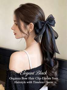 1pc Women's Oversized Satin Ribbon Bow Hair Clip, Fairy-Like Fashionable Elegant, Sweet Princess Hair Clip, Back Of Head High-End Hair Accessory, Spring Clip Hair Clip, Women's Summer Hair Accessory, Perfect For Vacation, Beach, Wedding, Party, Daily Wear - Multicolor - View 4