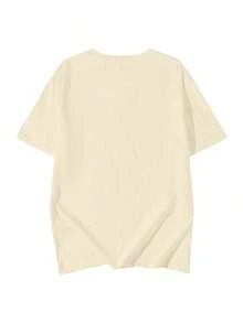 Camiseta de manga corta con cuello redondo para mujer, con estampado, hecha de tela de algodón puro. Cuello redondo clásico y minimalista, versátil y adecuado para todas las formas de cuerpo. Perfecto para citas, desplazamientos diarios y salidas informales. - Beis - Ver 3