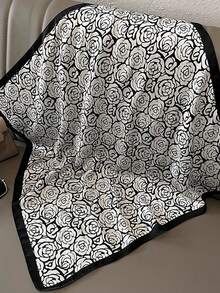 1pc Versatile Elegant Professional Flight Attendant Style Neckerchief - Black and White Rose - View 3