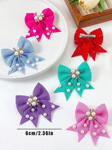 VBOOR 6pcs Bright Tweed Bow Hair Clips, Faux Pearl & Rhinestone Decor, Women Bow Hair Barrettes, Multicolor Hair Accessories,Hair Claws,Bobby Pin - Multicolor - View 4
