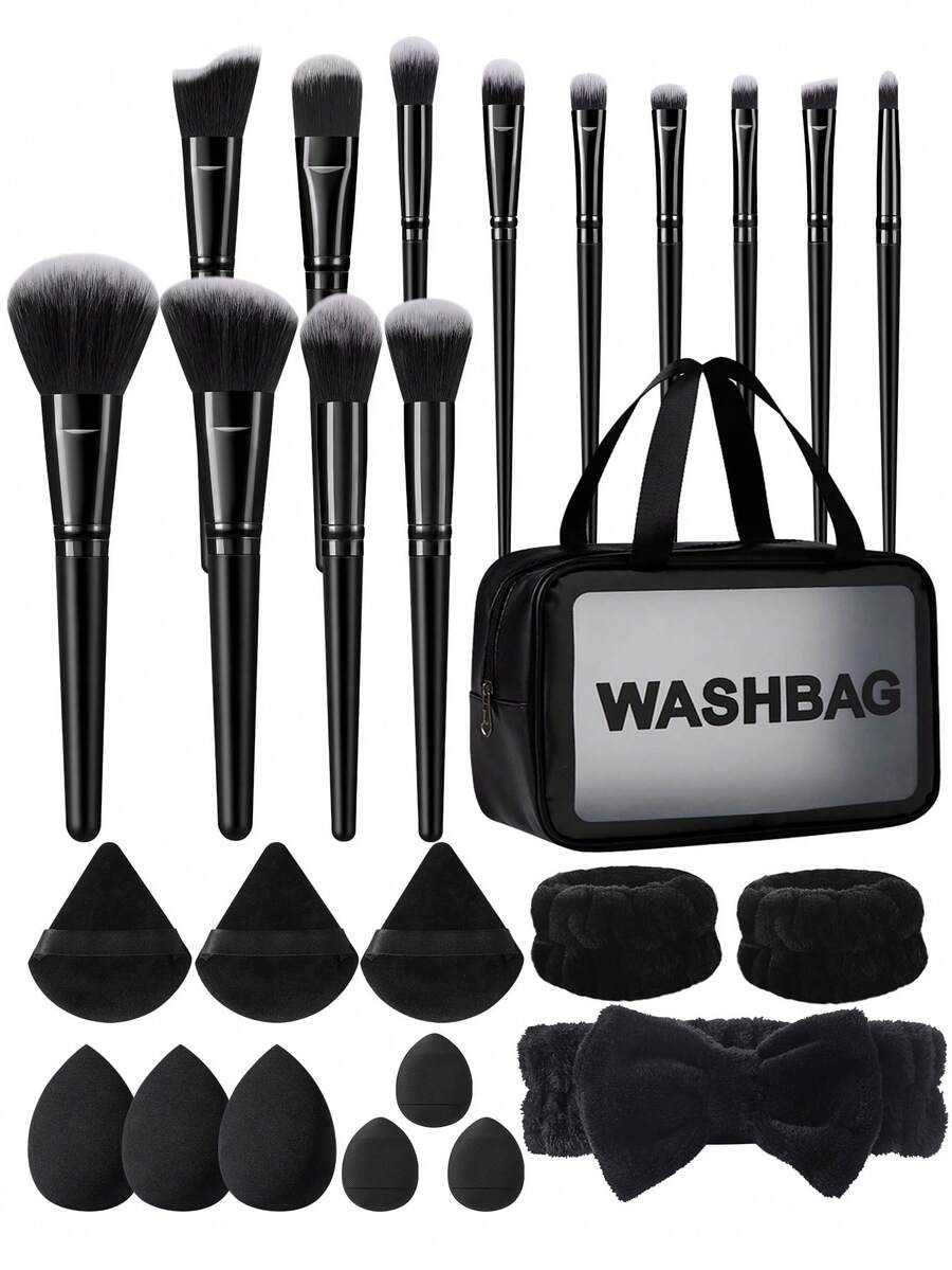 26 PIEZAS Juego de herramientas de maquillaje que incluye: 13 PIEZAS Juego de brochas de maquillaje + 3 PIEZAS Esponjas de maquillaje + 3 PIEZAS Borlas de polvo triangulares + 3 PIEZAS Borlas de polvo de cojín de aire mini + 2 PIEZAS Correa de tazón de mano + 1 pieza Diadema + 1 pieza Bolsa de tocador y cosméticos multiusos impermeable con cremallera - Multicolor - Ver 1