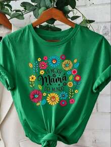 Suave Camiseta de talla grande para mujer "La mejor mamá del mundo" - Estampado gráfico, manga corta, cuello redondo, casual para primavera y verano, regalo para el Día de la Madre y outfit casual, ropa de calor mujer - Verde - Ver 7