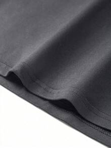 Camiseta de mujer de color liso, cuello redondo, manga corta, tejido suave, una prenda básica informal para el día a día. - Gris Oscuro - Ver 5