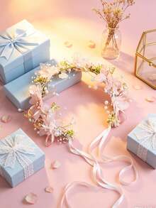Conjunto de 2 Coroas de Flores Luxuosas ao Estilo Coreano, Perfeitas para Apresentações, Festas de Aniversário, Férias, Festas Encontros ou Uso Diário. - acessório de cabelo rosa - Ver 4