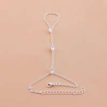 Cubic Connected Finger Chain, Luxury Versatile Party Fashion Fully Paved Rhinestone Hand Accessory, Shiny Minimalist Back Chain Bracelet - Silver - View 2