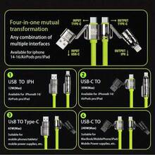 240W High Power 4-In-1 Multi-Function Fast Charging Cable With USB-A, USB-C And Lightning Interfaces, Fully Compatible With IPhone 16/15/14/13 Series, Suitable For Samsung Galaxy S25/S24/S23 And More Devices, Dual-Port Design Supports Three Charging Modes To Meet Daily Multi-Device Charging Needs - Multicolor - View 6