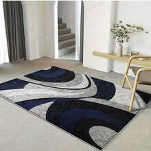 1pc Modern Abstract Geometric Curve Pattern Rug, Featuring Interwoven Curves In Deep Blue, Light Gray And Black, Creative Carpet, Suitable For Living Room, Bedroom, Kitchen, Study, Entryway, Laundry Room, Home Decor Gift; Living Room Rug: Living Room Carpet, Rug, Area Rug For Living Room, Small Area Rug, Mat, Home Decor, Large Rug For Living Room, Living Room Home Decor, Room Decor, Washable Carpet - Multicolor - View 2