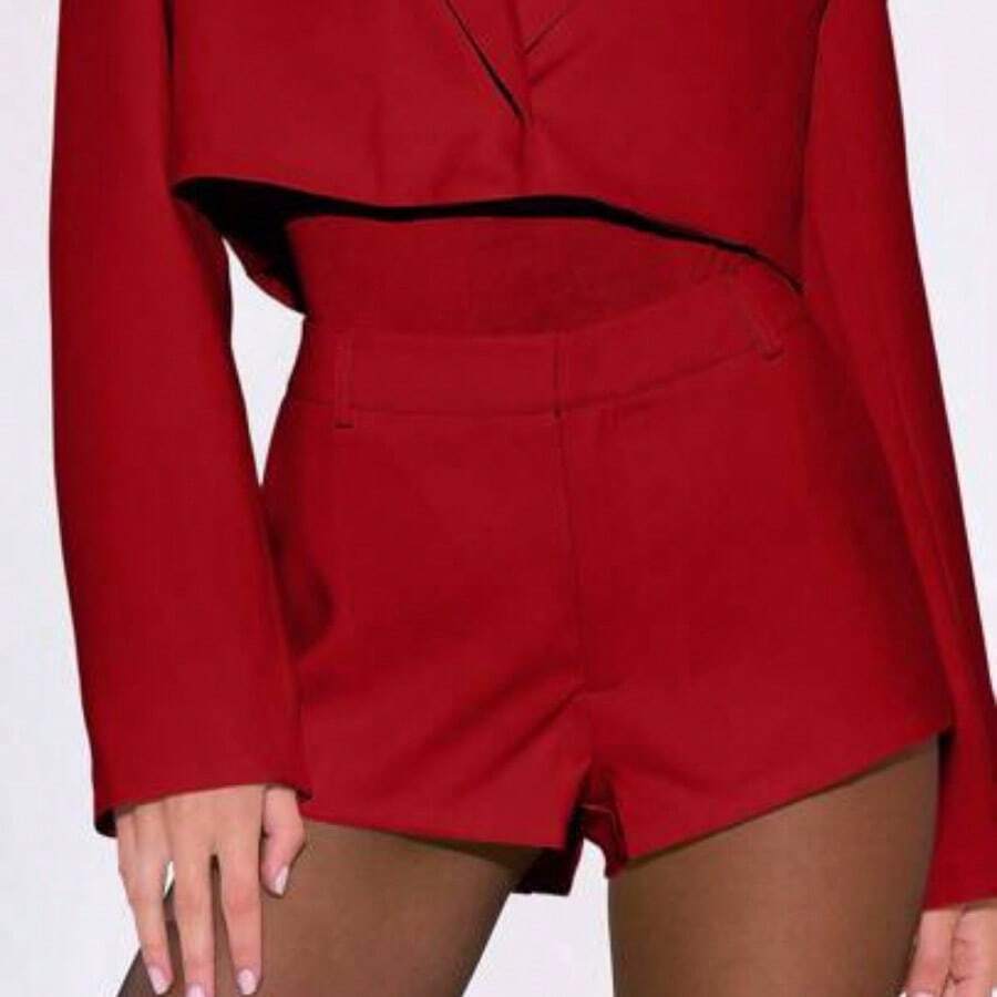 Tailored Mini Shorts Old Money Elegant Cute Summer 90's Cute Y2k Spring Vacation Holiday Festival - Rojo - Ver 1