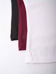 Top ajustado de cuello redondo informal para mujer - Color caoba - Ver 3