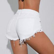 ICON Women's Pocket Frayed Edge Casual Versatile Denim Shorts - Azul lavado medio - Ver 3