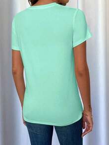 Camiseta de mujer talla grande con estampado de abeja y corazón, blusa de manga corta con cuello redondo y estampado lindo, camiseta gráfica de verano - Azul cadete - Ver 2