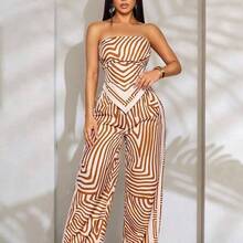 2 Piece Set Women's Spring/Summer Daily Outfits Casual Elegant Abstract Striped Casual Crop Top & Printed Elegant Romantic Vacation Bottoms For Women For Daily Wear Elegant Color Full-Print Bodycon Sexy Chic Party Graceful Vacation - Verde - Ver 4