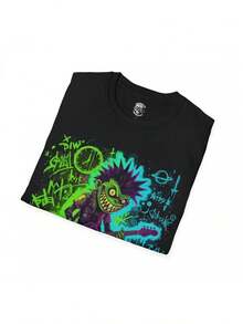 Camiseta de algodón con estampado de anime estilo urbano, unisex, con divertidos diseños punk rock, mangas cortas, tela suave, disponible en tallasás grandes. - Negro - Ver 3