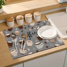 1pc Coffee Machine Mat, Dish Drying Mat, Gray-Brown Coffee Cup Pattern, Absorbent, Suitable For Dining Table And Cafe, Multipurpose Drainage Mat, Home Gift, Desktop Decor - XYLSD-347 - View 9