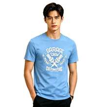 Camiseta con estampado GARAGE CREW de estilo urbano europeo y americano, de corte holgado para hombre, de algodón puro, cuello redondo y manga corta, versátil para estudiantes. - Blanco - Ver 6