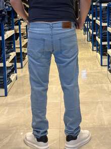 Men's Slim Fit Denim Jeans With Elastane And Lycra - 柔和的藍色 - 查看 2