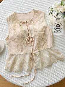 Blusa de rayas y estampado sin mangas para uso diario sencilla, tops sin mangas - Caqui - Ver 1