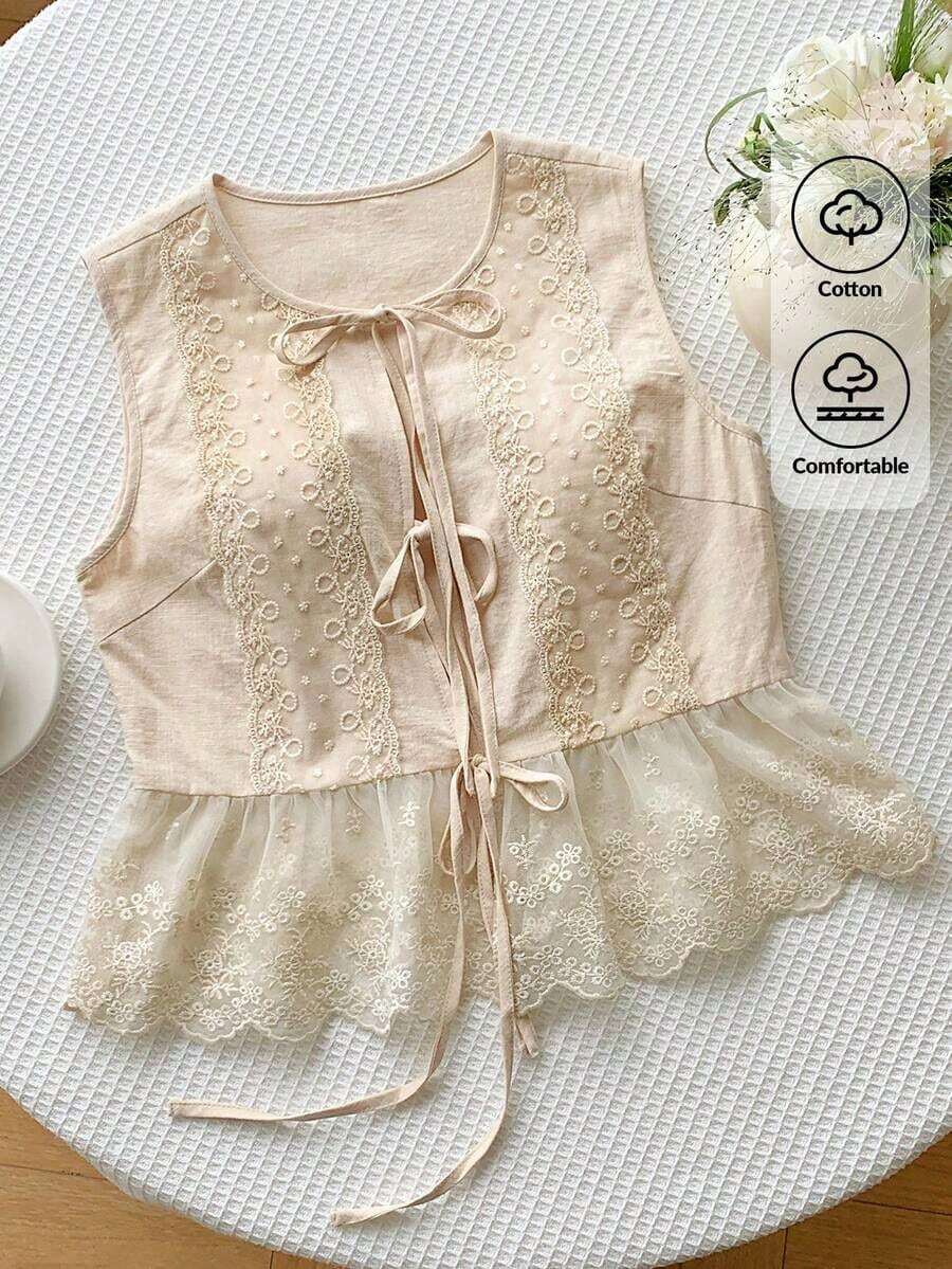 Blusa de rayas y estampado sin mangas para uso diario sencilla, tops sin mangas - Caqui - Ver 1