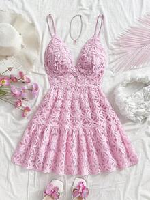 Vestido mini de mujer con estampado de limón colorido, estilo vacacional - Rosa - Ver 5