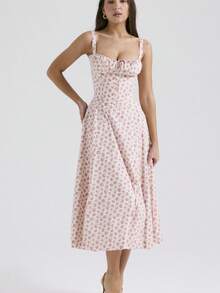Vestido midi tirantes estilo francés con sensación elegante y delicada para verano - Rosa vieja - Ver 3