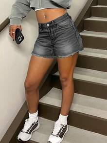 女款休閒寬鬆直筒九分牛仔褲 夏季 - 灰色 - 查看 2