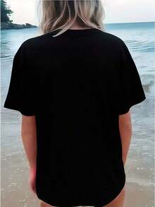 1pc This Pure Cotton Short-Sleeved T-Shirt Features A Modern Print, A Relaxed Fit, And Is Versatile And Ideal For Everyday Wear. Made From 100% Pure Cotton, It's The Perfect Choice For Summer. - 黑色 - 查看 2