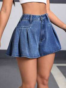 Shorts de mujer con estampado de lunares - Azul lavado medio - Ver 3