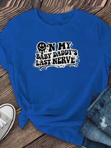 Camiseta clásica de manga corta, estampada con las palabras "ON MY DADDY'S LAST NERVE", con diseño de cuello redondo, es perfecta para el vestuario de verano de las mujeres y un artículo imprescindible para salidas informales y otoño/invierno. Éxito de . - Azul - Ver 6