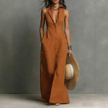 Nuevo 2026 Vestido Midi Mujer Estilo Europeo con Cuello y Botones Sin Mangas Verano - Blanco - Ver 6