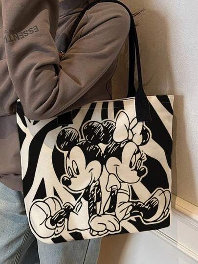  Bolso de tela tipo tote con estampado de dibujos animados de Disney, adecuado para compras diarias de mujeres, reuniones, salir con amigos, bolso de lona japonés, bolso de gran capacidad para ir y venir, bolso casual unisex de estudiante para la temporada de regreso a clases