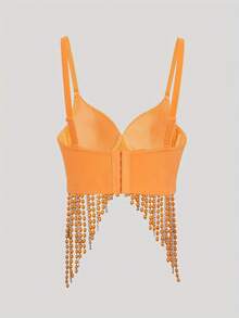 European And American Style Pearl Tassel Fishbone Bustier, Birthday Party Nightclub Dancing Stage Performance Heavy Beaded Rhinestone Vacation Summer - Orange - View 7