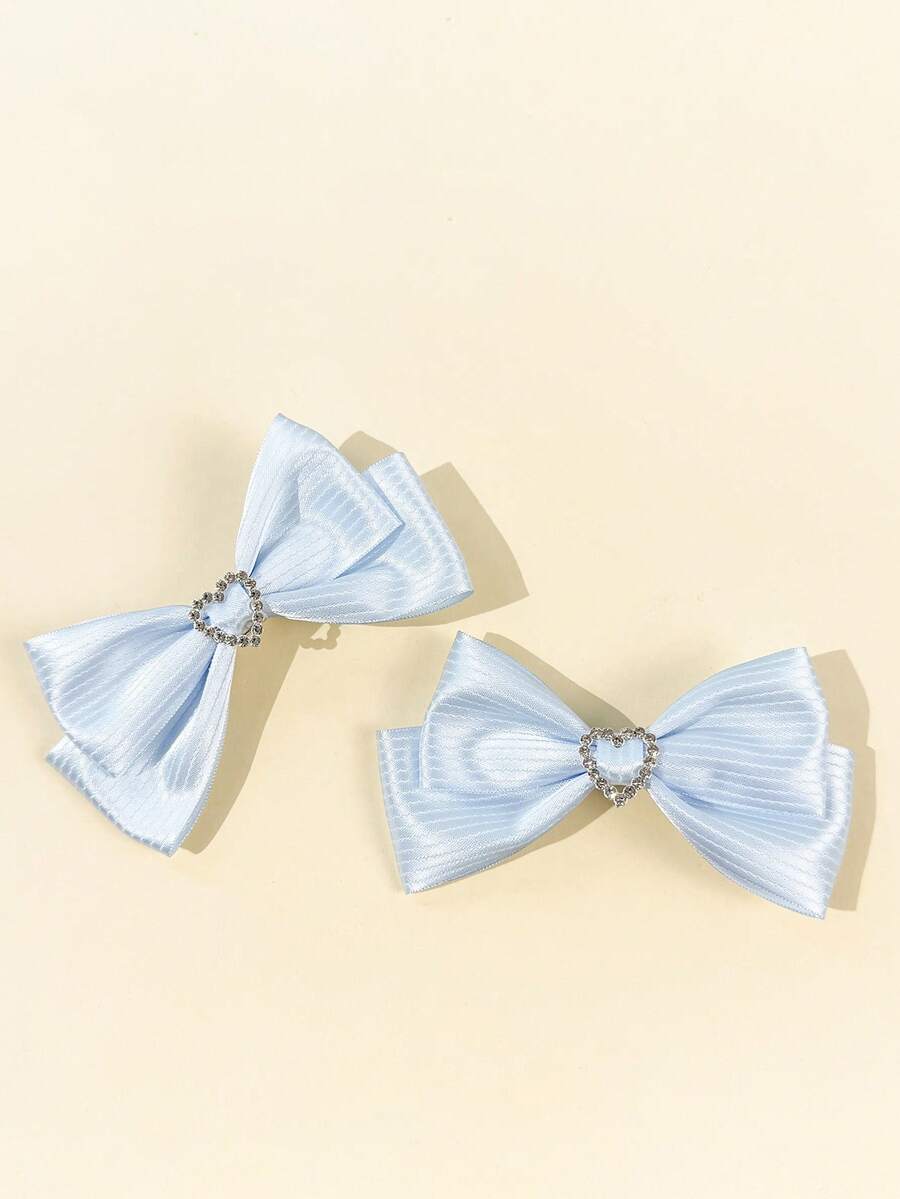 2pcs Women's Solid Color Lovely Bowknot Hair Clips,Hair Claws,Bobby Pin - Blue - View 1